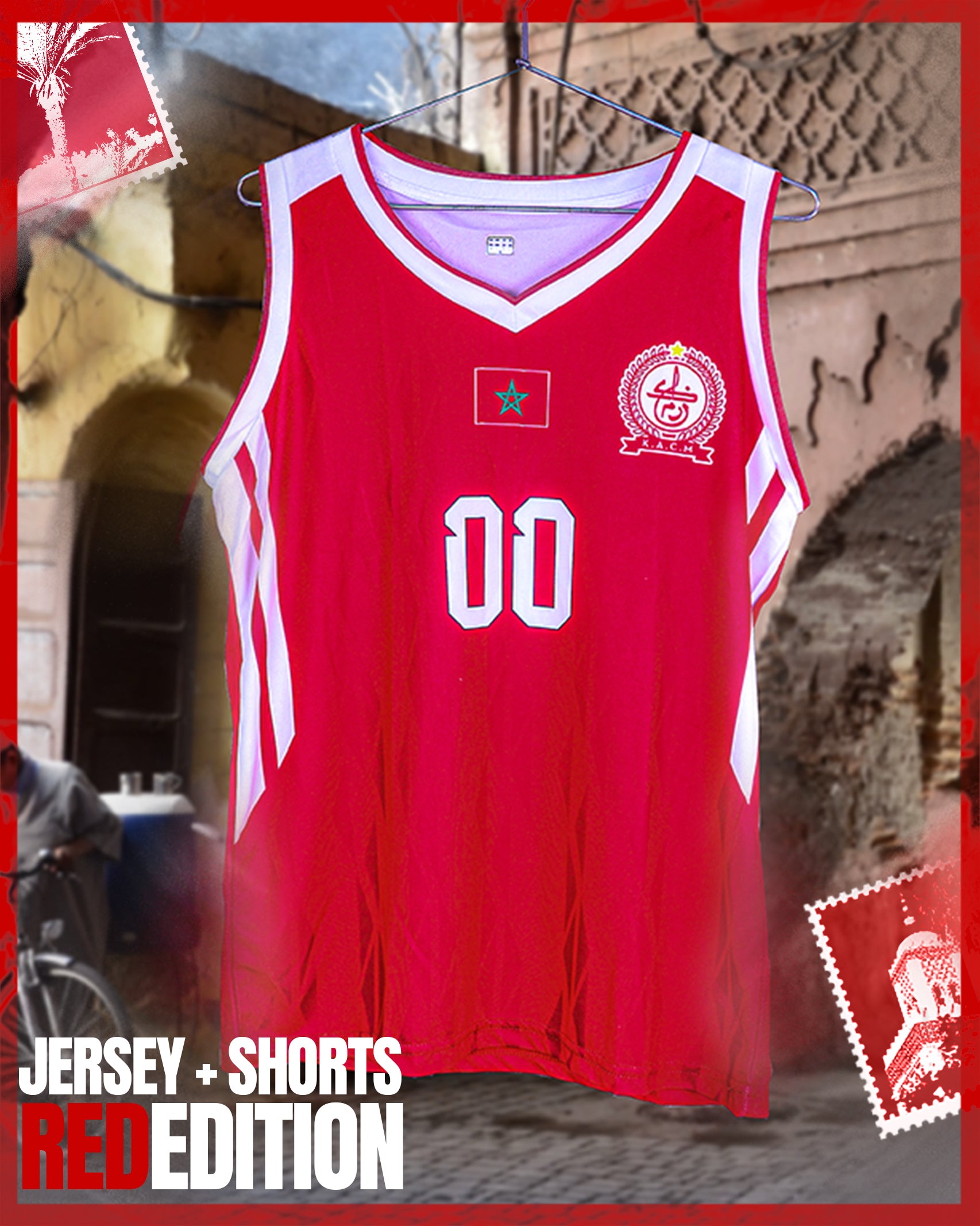MAILLOT ET SHORT ROUGE  OFFICIEL KAWKAB MARRAKECH BASKETBALL CONFORT & STYLE
